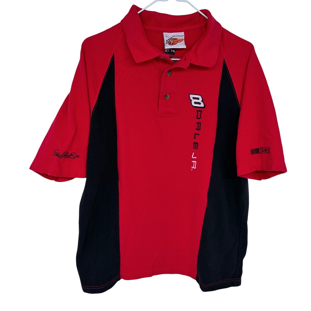 Winners Circle Dale‎ Earnhardt Jr Budweiser Polo Shirt Large Red Black NASCAR